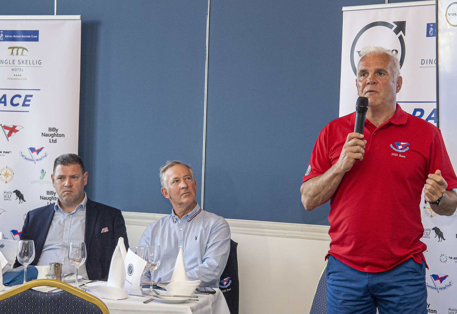 At the D2D reception / Sailing Briefing in the National Yacht Club L to R Alan Crowley MD of Volvo Cars Ireland Peter Sherry Commodore NYC and Adam Winkelmann Chiarman of the D2D 

No Reproduction Fee 

Pic © Michael Chester 
Phone 0878072295 
info@chester.ie 
www.chester.ie