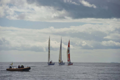 The three lead boats of La Solitaire Du Figaro Yacht race head down Killiney bay -  Wednesday 10th August 2011 © Michael Chester No Reproduction fee