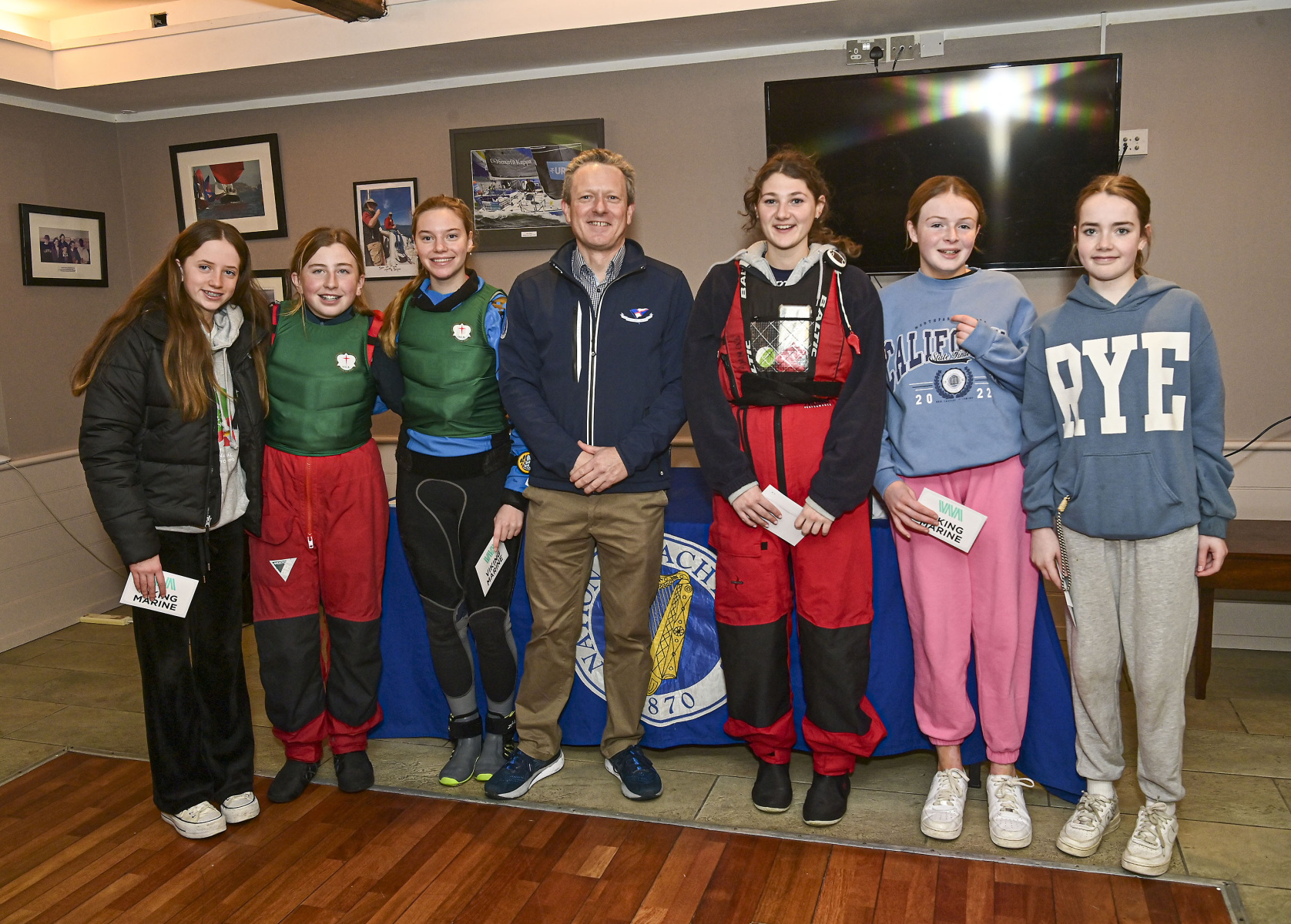 Third place Holy Child (3) Lucia Cullen, Zoe Hammond, Abigail Murphy, Commodore NYC Conor O’Regan, Juliete Murry, Zita Tempany, and Rachel Murdock. 

“The Leinster Schools Team Racing Championships 2023 sponsored by Viking Marine”
****NO Reproduction Fee ******
Pic © Michael Chester
0878072295
info@chester.ie