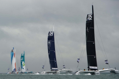 The MOD70 Trimarans inshore race to day Sunday in Scotsmans bay Dun Laoghaire - before they headed off to Portugal on their next leg © Michael Chester National Yacht Club - No reproduction fee