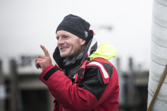 The Sultanate of Oman’s MOD70 Musandam -Oman Sail trimaran skippered by Sidney Gavignet (FRA). Shown here as the team cross the line and set a new world record for sailing round Ireland in 40h51m57s (unofficial - official to follow)
Credit - Lloyd Images