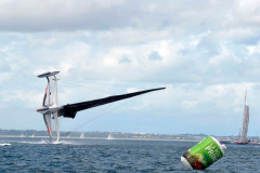Spindrift winner of the Lisbon to Dun Laoghaire leg crashes out of the La Route des Princes in Dublin bay in style as she capsizes ! © Michael Chester