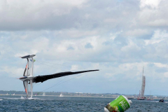Spindrift winner of the Lisbon to Dun Laoghaire leg crashes out of the La Route des Princes in Dublin bay in style as she capsizes ! © Michael Chester