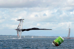 Spindrift winner of the Lisbon to Dun Laoghaire leg crashes out of the La Route des Princes in Dublin bay in style as she capsizes ! © Michael Chester